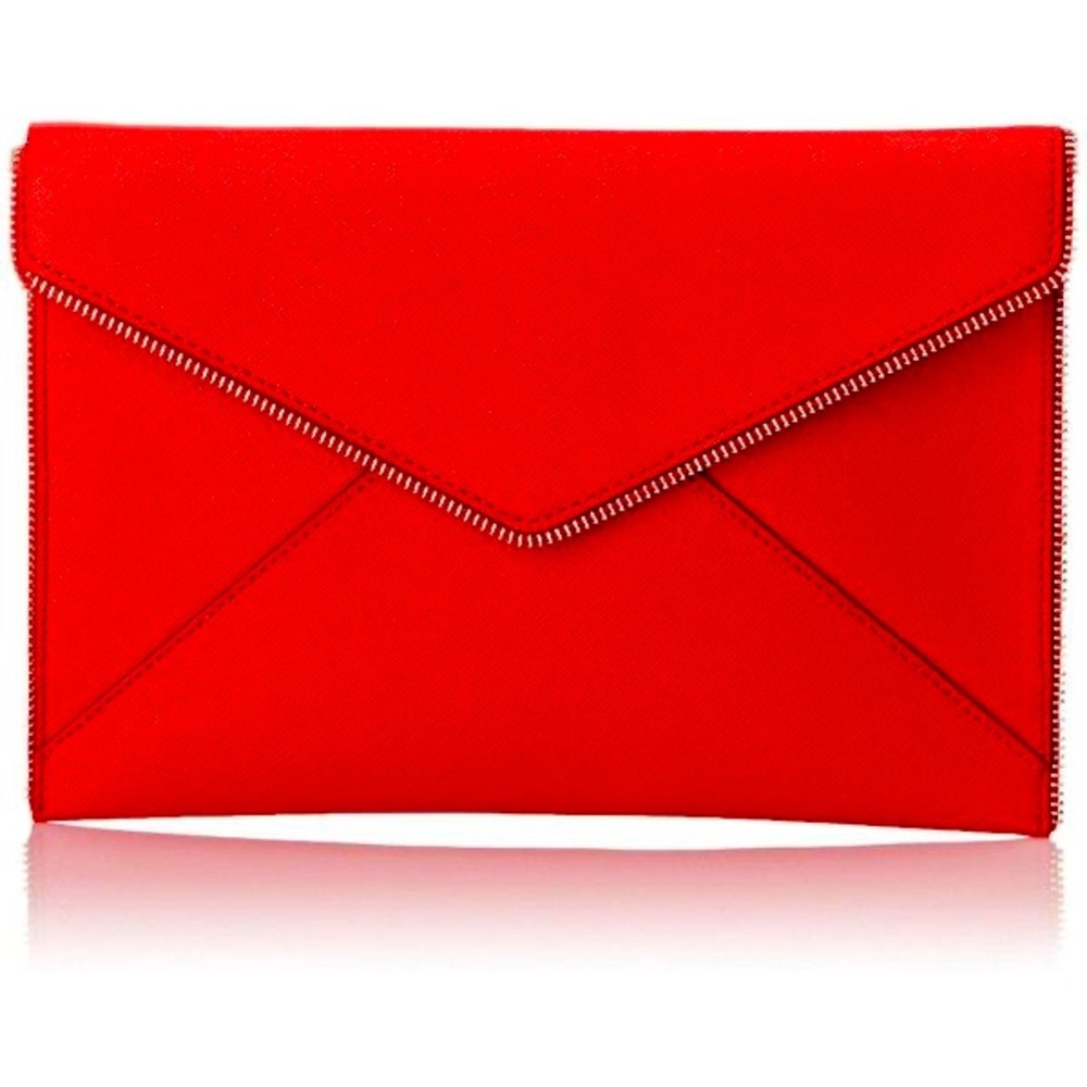 Vibrant Red Rebecca Mincoff Envelope clutch with Smooth Texture